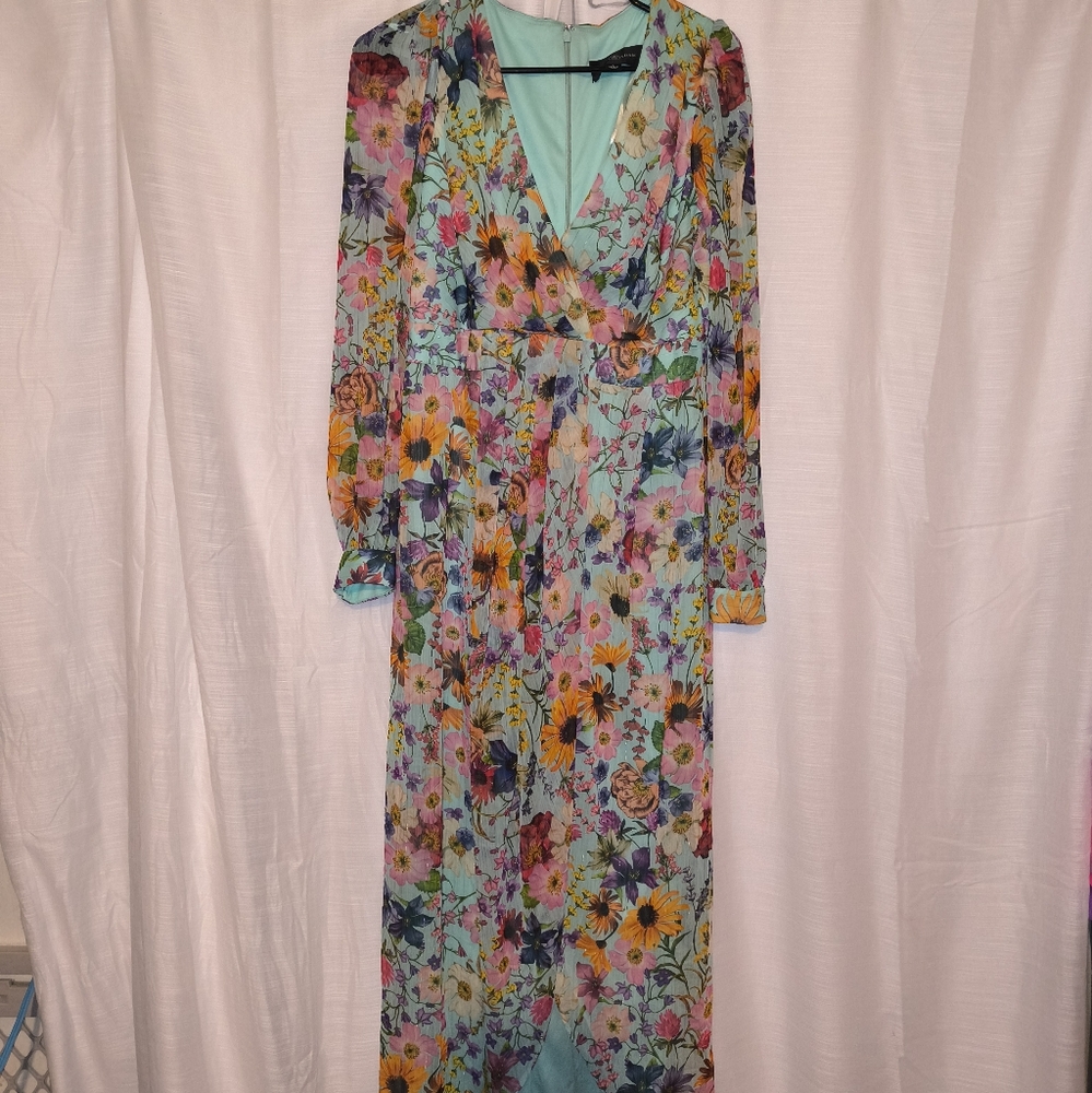 Floral Maxi Wrap Style Slit Fairy Core Garden Party Dress Sz 4 Betsy Adams Nwt
